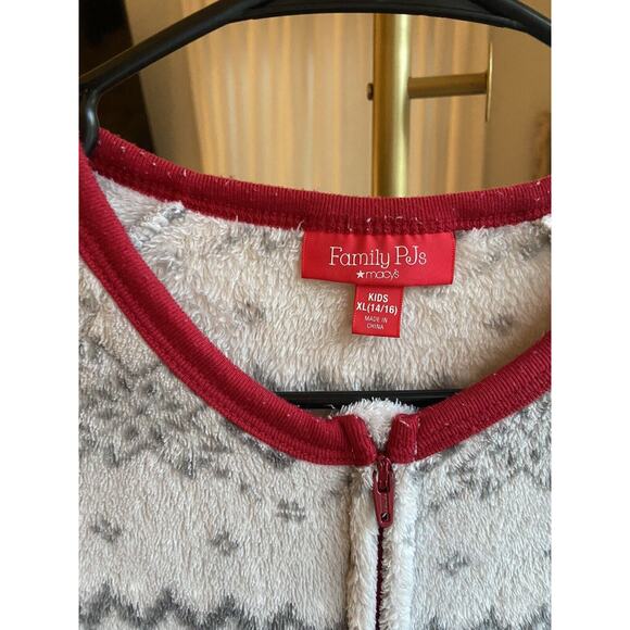 Family PJS Matching Kids Winter Fairisle Hooded One-Piece Gray Size XL No Hood - Picture 3 of 3